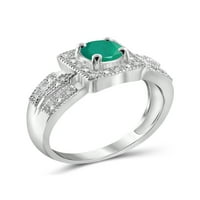 Draguljari Smaragdni prsten nakit za rođenje - 0. karat smaragd 0. nakit od srebrnog prstena od sterlinga s bijelim dijamantnim naglaskom