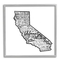 Stupell Industries California State Cities Tipografija Karta Grafička umjetnost Grafička umjetnost siva uokvirena umjetnička tiskana