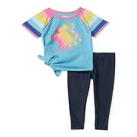 Djeca iz Ganimals Girls 4- Unicorn asimetrična majica i noge kratkih rukava, dvodijelni set