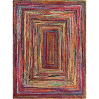 Jedinstveni tkalački stan Višeslojni pleteni tepih Chindi Multi Blue 10'13' 1 pravokutni pleteni apstraktni komfor savršen je za