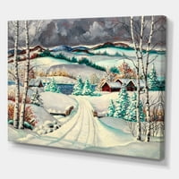 DesignArt 'snježna cesta u seoskom zimskom krajoliku' Tradicionalno platno zidne umjetničke tisak