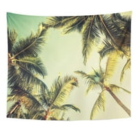 Zelena plaža kokosove palme iznad svijetlog neba Vintage zidna umjetnička tapiserija Kućni dekor za dnevnu sobu spavaonice