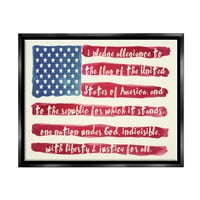 ; Zakletva vjernosti Američka zastava kaligrafski uzorak grafička umjetnost Jet crno platno s plutajućim okvirom zidni tisak, dizajn