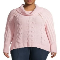 Terra & Sky Women's Plus Size Super mekani chenille kabel pleteni džemper za vrat vrat
