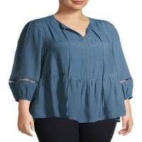 Ženska bluza s košuljom veličine plus s izrezom u obliku slova U i rukavom u četvrtini duljine