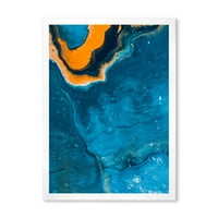 DesignArt 'Sažetak mramornog sastava u narančastoj i plavoj III' Moderni uokvireni umjetnički tisak
