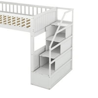 Euroco dvostruka veličina drvenog kreveta u obliku slova L i potkrovlja za djecu spavaće sobe, bijela